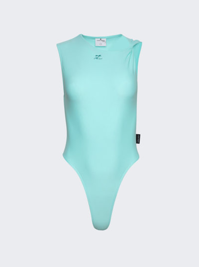Shop Courrã¨ges Tech Jersey Twist Bodysuit In Turquoise