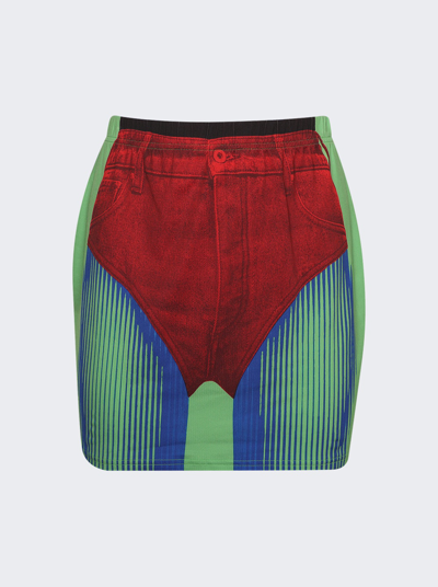 Shop Y/project X Jean Paul Gaultier Trompe-l'oeil Janty Mini Skirt In Red And Green