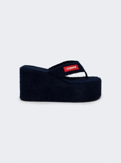 Shop Coperni Branded Wedge Sandal In Navy Blue