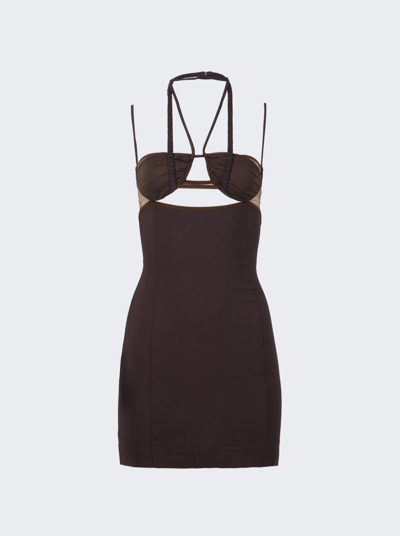 Shop Nensi Dojaka Draped Double Bra Mini Dress In Chocolate Brown