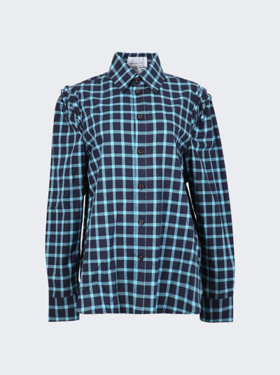 Shop Natasha Zinko Pleated Check Cotton Shirt In Blue