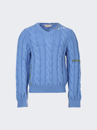 Shop Marni Long-sleeve V-neck Sweater In Iris Blue