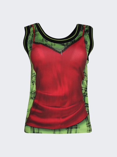 Shop Y/project X Jean Paul Gaultier Trompe-l'oeil Lingerie Tank Top In Red And Green