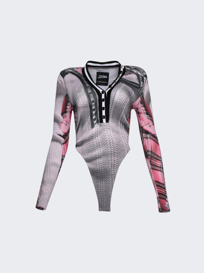Shop Y/project X Jean Paul Gaultier Trompe-l'oeil Cardigan Bodysuit In Pink