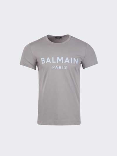 Shop Balmain Logo Tee In Grey