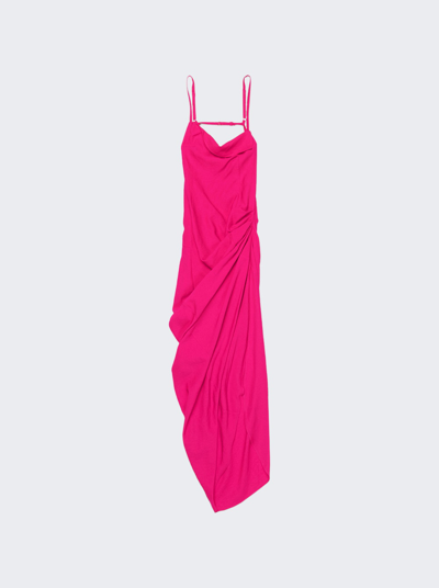 Shop Jacquemus La Robe Saudade Long Asymmetric Draped Dress In Pink