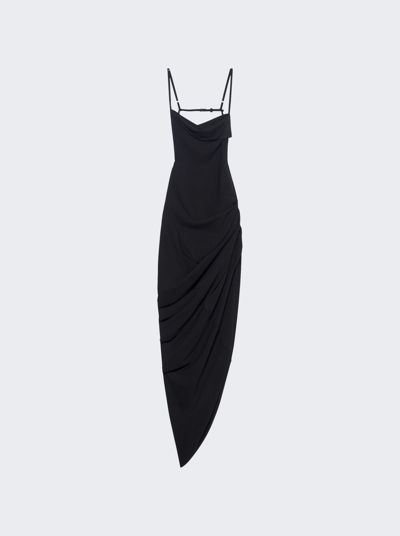 Shop Jacquemus La Robe Saudade Long Asymmetric Draped Dress In Black