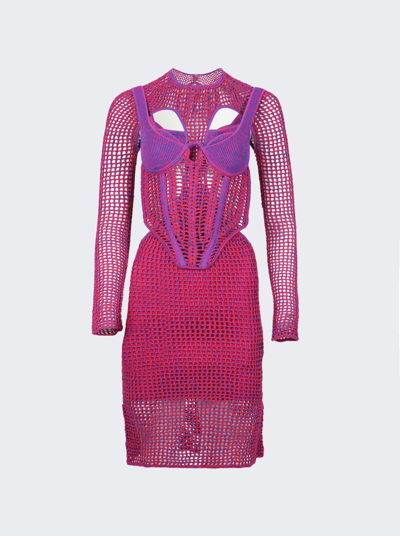 Shop Dion Lee Stirrup Crochet Mini Dress Fuschia