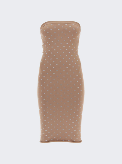 Shop Alexander Wang Strapless Midi Dress With Elastic In Beige