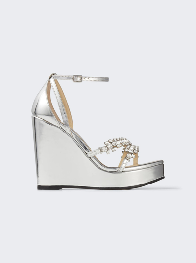 Shop Jimmy Choo Bing Wedge 120 Metallic Leather Sandal