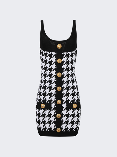 Shop Balmain Buttoned Houndstooth Short Knit Dress