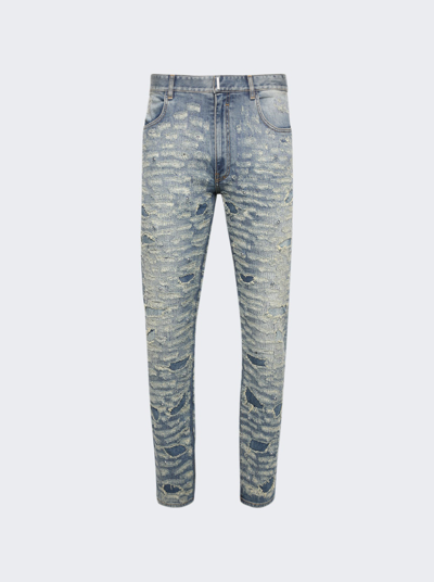 Shop Givenchy Slim Fit 5 Pocket Trousers In Medium Blue