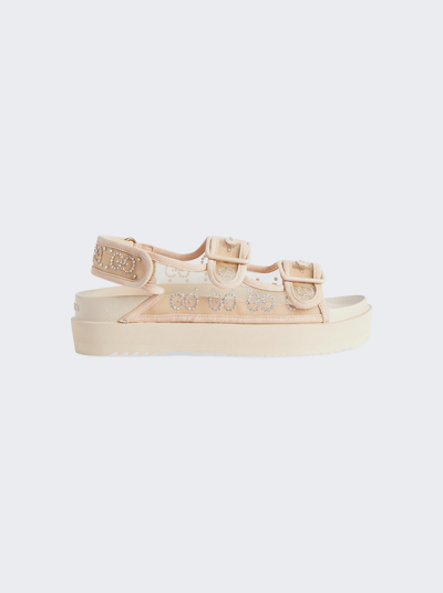 Shop Gucci Gg Sandal With Crystal Logo In Light Powder And Skin Rose