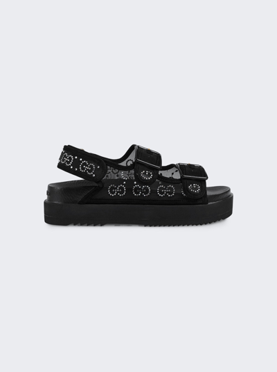 Shop Gucci Gg Sandal With Crystal Logo In Black