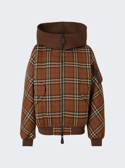 Shop Burberry Oversized Bomber Jacket Brown Check