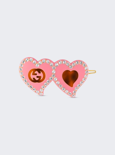 Shop Gucci Hair Clip With Gg And Hearts In Pink