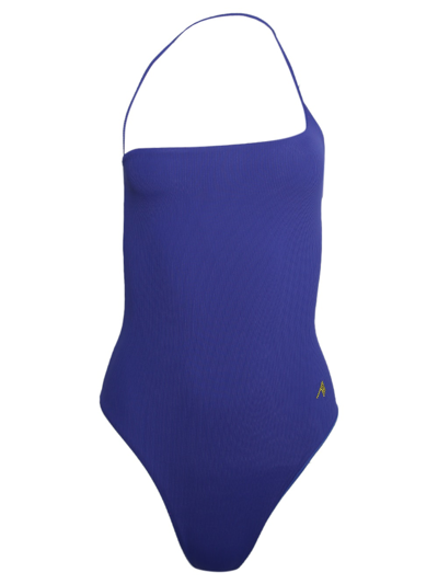Shop Attico Asymmetric One-piece Swimsuit In Sapphire Blue