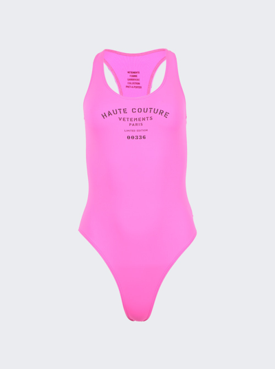 Shop Vetements Maison De Couture Open Back Swimsuit In Hot Pink