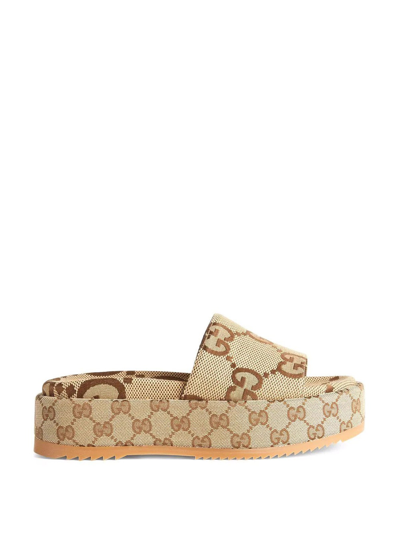 Shop Gucci Love Parade Supreme Monogram Stacked Flat Sandal