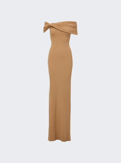 Shop Brandon Maxwell Off-The-Shoulder Rib-Knit Gown