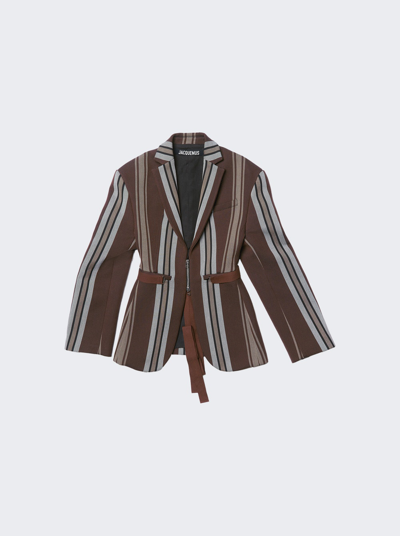 Shop Jacquemus Le Manteau Filu Coat In Brown Stripes