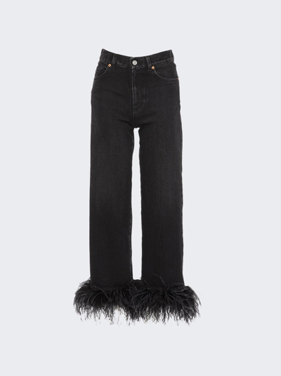 Shop Valentino Feathered Straight Jeans In Nero Black