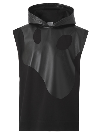 Shop Burberry Monster Graphic Cotton And Lambskin Sleeveless Hoodie In Black
