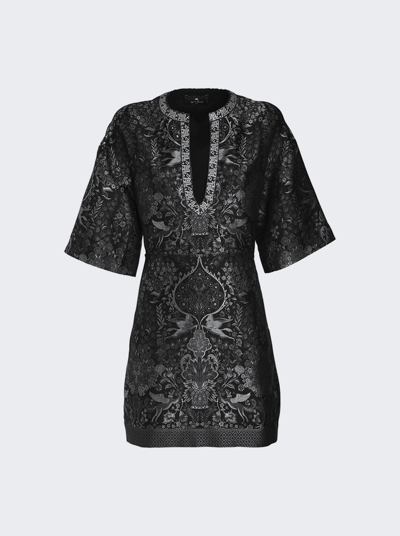 Shop Etro Jacquard Dress With Mythological Floral Designs In Nero Black