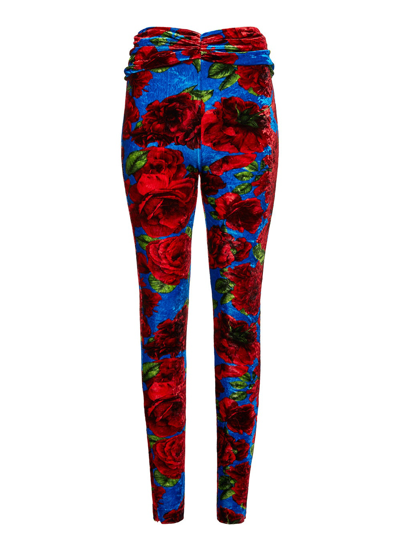 Shop Magda Butrym Velvet Leggings Blue And Red Floral Print