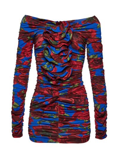 Shop Magda Butrym Long Sleeve Floral Mini Dress Blue And Red