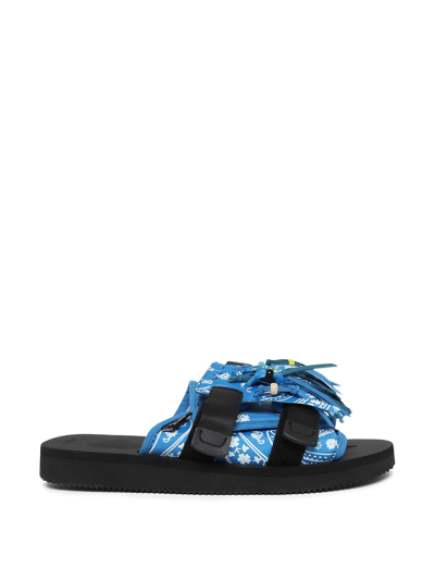 Shop Alanui Moto Fringed Suicoke Sandal In Ocean Blue