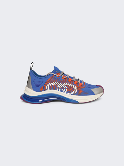 Shop Gucci Technical Knit Low-top Sneaker In Blue Orange And Grey