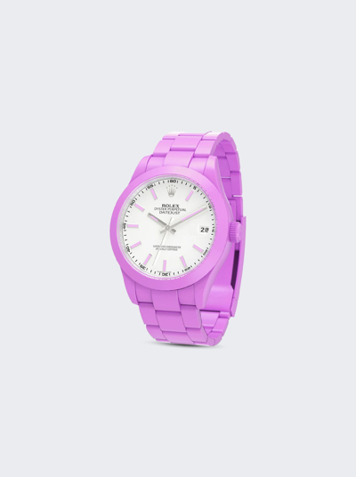 Shop Private Label London Rolex Datejust Smooth Ceramic Ccoated White Dial Oyster Bracelet In Grape Purple Hour Markers