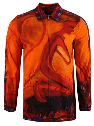 Shop Givenchy Zipped Devil Print Shirt In Orange And Red