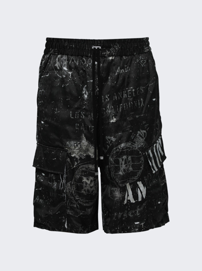 Shop Amiri Army Stencil Cargo Shorts In Black