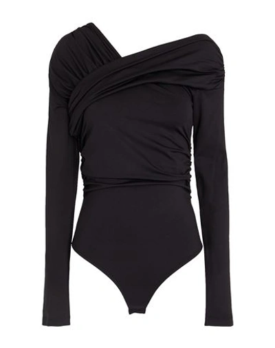 Shop 8 By Yoox Asymmetrical Off-shoulder Bodysuit Woman Bodysuit Black Size Xxl Recycled Polyamide, Elast