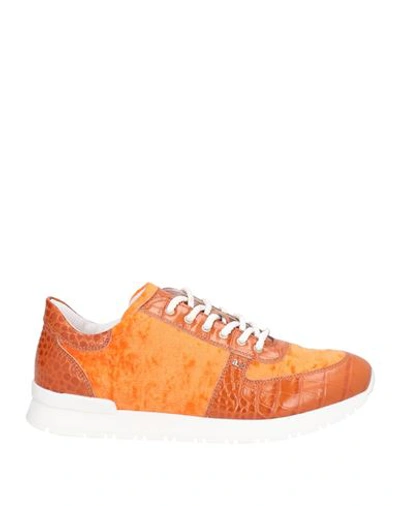 A.testoni Testoni Woman Sneakers Orange Size 7.5 Leather, Textile Fibers In Orange