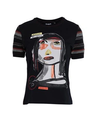 Shop Desigual Woman T-shirt Black Size M Cotton, Elastane