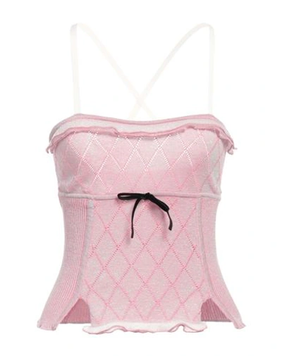 Cormio Heidi Cotton Blend Top W/velvet Ribbon In Pink