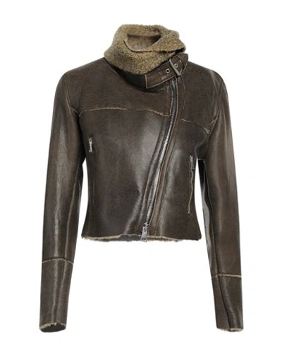 Shop Delan Woman Jacket Military Green Size 6 Ovine Leather
