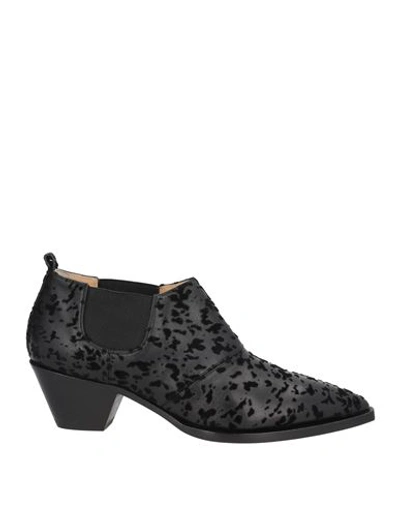 Shop A.testoni A. Testoni Woman Ankle Boots Black Size 6 Lambskin, Textile Fibers