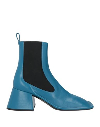 Shop Jil Sander Woman Ankle Boots Navy Blue Size 8 Leather