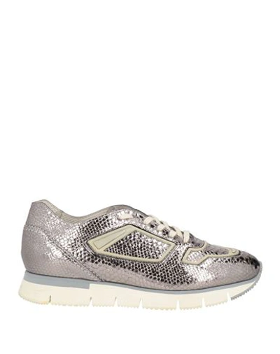 Shop Santoni Woman Sneakers Silver Size 8.5 Soft Leather