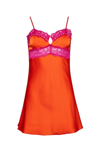 Shop Danielle Guizio Ny Babydoll Slip Dress In Orange/magenta