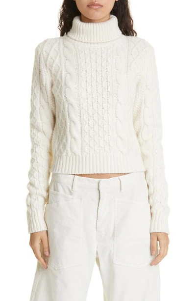 Shop Nili Lotan Andrina Wool & Cashmere Cable Turtleneck Sweater In Ivory