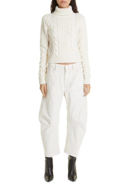 Shop Nili Lotan Andrina Wool & Cashmere Cable Turtleneck Sweater In Ivory