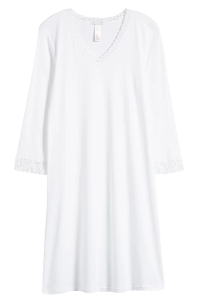 Shop Hanro Moments V-neck Cotton Nightgown In 101 - White