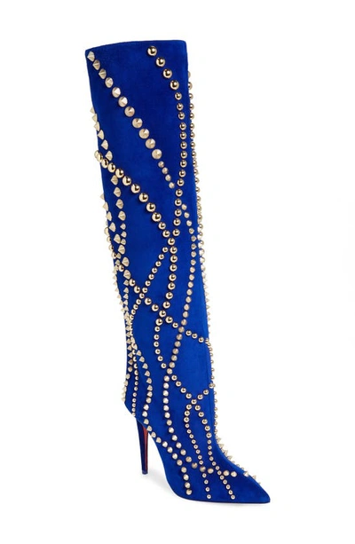Shop Christian Louboutin Astrilarge Studded Pointed Toe Over The Knee Boot In 4084 Galactiqueen