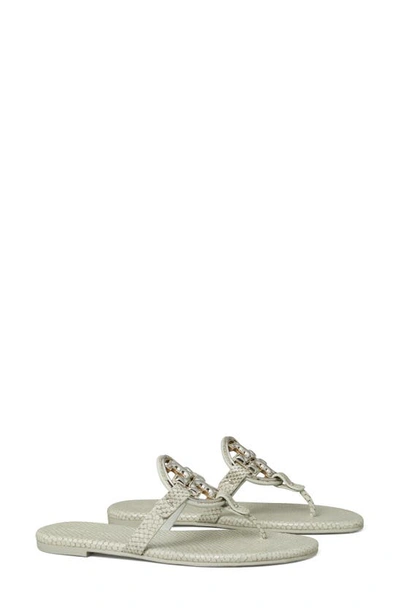 Shop Tory Burch Metal Miller Soft Leather Sandal In Grey Stone / Silver