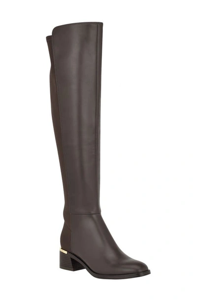 Shop Calvin Klein Jotty Over The Knee Boot In Dark Brown